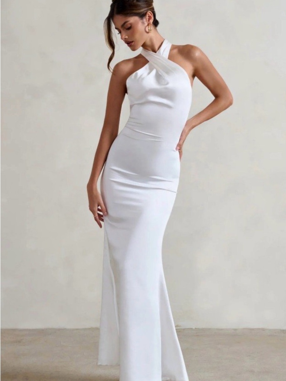 Club L London White Halter Satin Wedding Dress